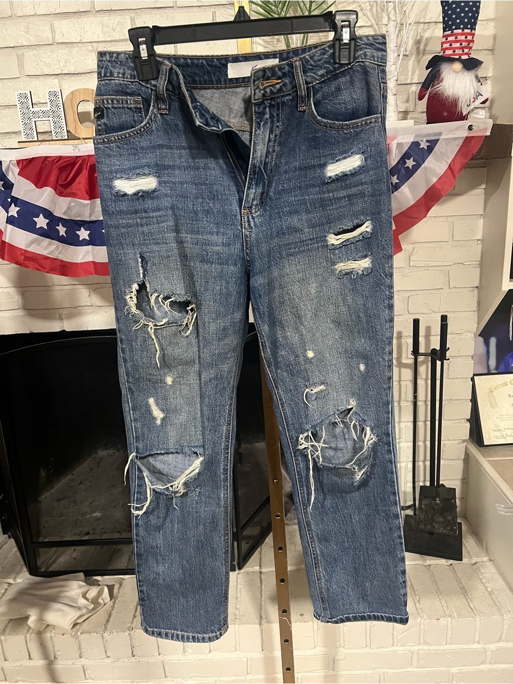 KanCan Women’s Distressed Blue Straight Jeans